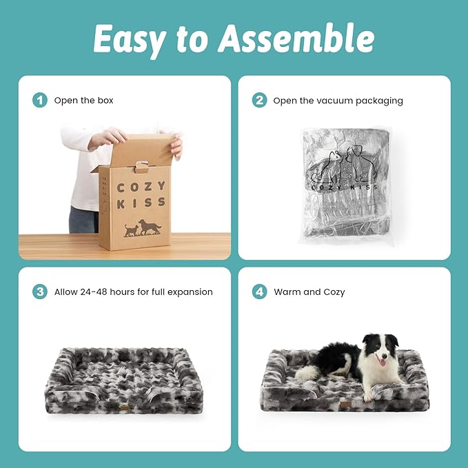 Orthopedic Dog Bed for Large Medium Size Dog, Faux Fur Pet Sofa, Foam Bolster Couch with Waterproof Lining Cover, Anti-Slip, Soft, Warm, Washable, C-Shaped, L 36x27x6.5 inch, Tie Dye Grey