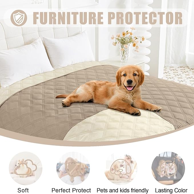 Smiry Waterproof Dog Bed Cover Blanket 82x120, Soft Reversible Pet Blanket, Washable Leakproof Cats Dogs Couch Cover for Sofa, Couch, Furniture, Lattice, Taupe/Beige