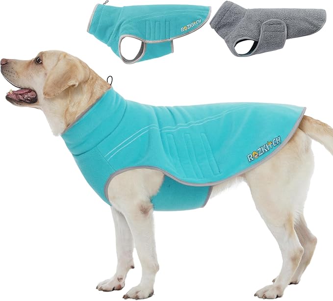 ROZKITCH Reversible 3XL Dog Fleece, Adjustable Sweatshirt for Large Breeds, Super Warm Double-Sided Plush Sweater for Cold Weather Winter Fall Bluegreen 3XL