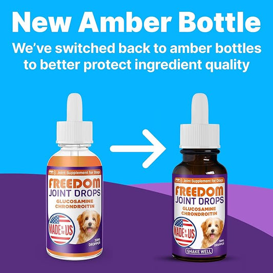 Freedom Joint Drops - Dog Joint Support Supplement with Human-Grade Ingredients - No Fillers, Preservatives, Additives, or Artificial Ingredients, 3 30 ml Droppers