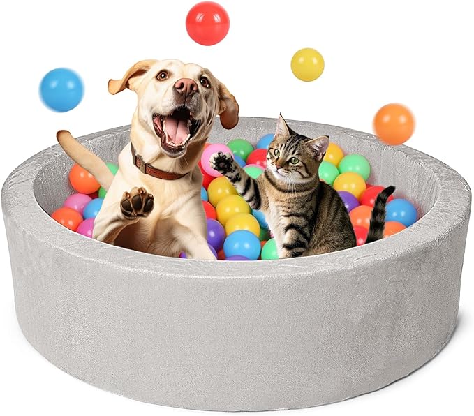 Dog Beds, 27 Inch Round Foam Pet Beds，Suitable for Small Dog & Cat to Sleep in and Play in The Ball Pit，Gray - Ideal for Puppies and Kittens（Balls NOT Included）...