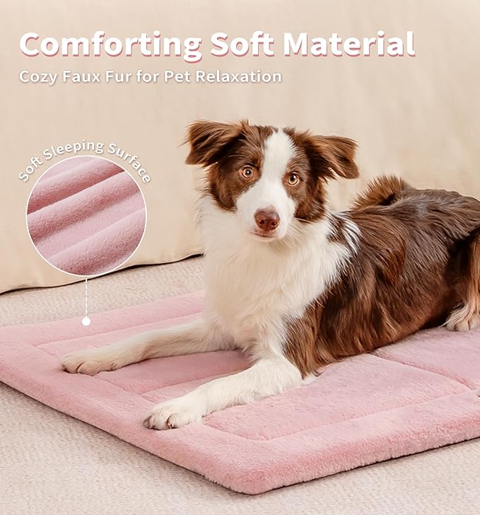 Made4Pets Dog Crate Pad Bed for Large Dogs, Washable & Reversible, Anti-Slip Kennel Mat for Cozy Sleeping, Soft Fluffy Dog Bed for Indoor & Outdoor Use, 36"x27", Pink