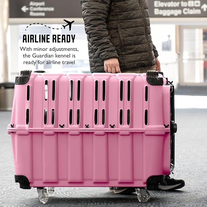 Mammoth Guardian Dog Kennel 36" Heavy Duty Travel & Outdoor Crate for Puppies, Small, Medium & Large Dogs, Secure 3 Bolt Lock, Adventure Ready for Hunting, Camping & Offroad – Pink Shock