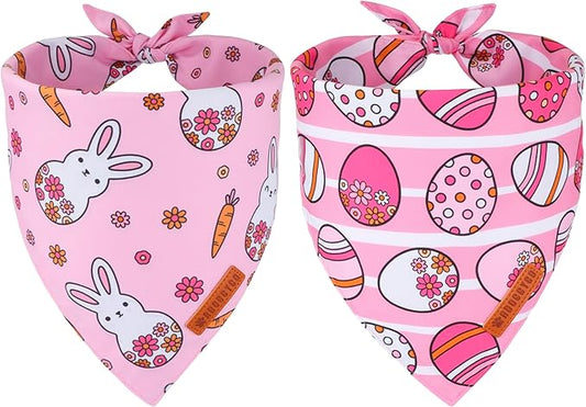 ADOGGYGO Easter Dog Bandana, Pink Bunny Scarf, Premium Durable Fabric, Adjustable Fit Female Pet Easter Bandanas for Small Dogs (Small)