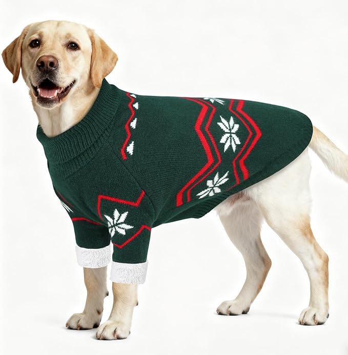 WINGOIN Dog Sweater for Large Dogs, XXXL Size Dog Christmas Sweaters, Male Female Knit Dogs Turtleneck Pullover with Leash Hole, Pet Warm Winter Clothes for Girl Boy Labrador, Golden Retriever (3XL)