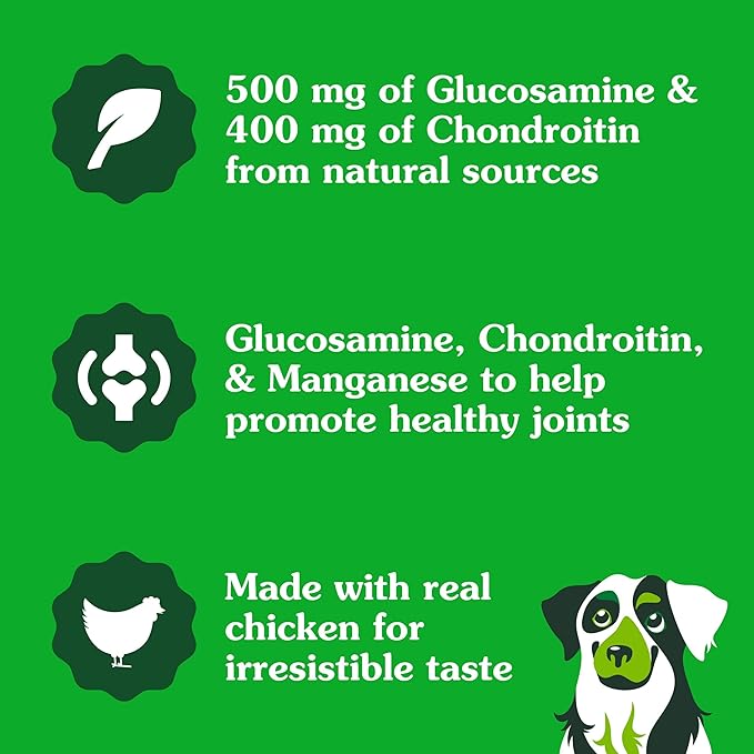 Greenies Supplements Hip and Joint Supplement for Dogs, Chicken Flavor, 80-Count Tub, Pack of 2