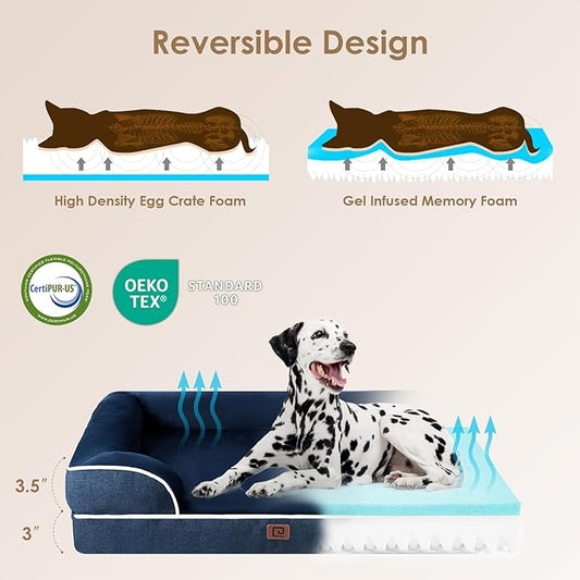 EHEYCIGA Orthopedic Dog Beds for Extra Large Dogs, Waterproof Memory Foam XL Dog Bed with Sides, Non-Slip Bottom and Egg-Crate Foam Big Pet Couch Bed with Washable Removable Cover, Navy
