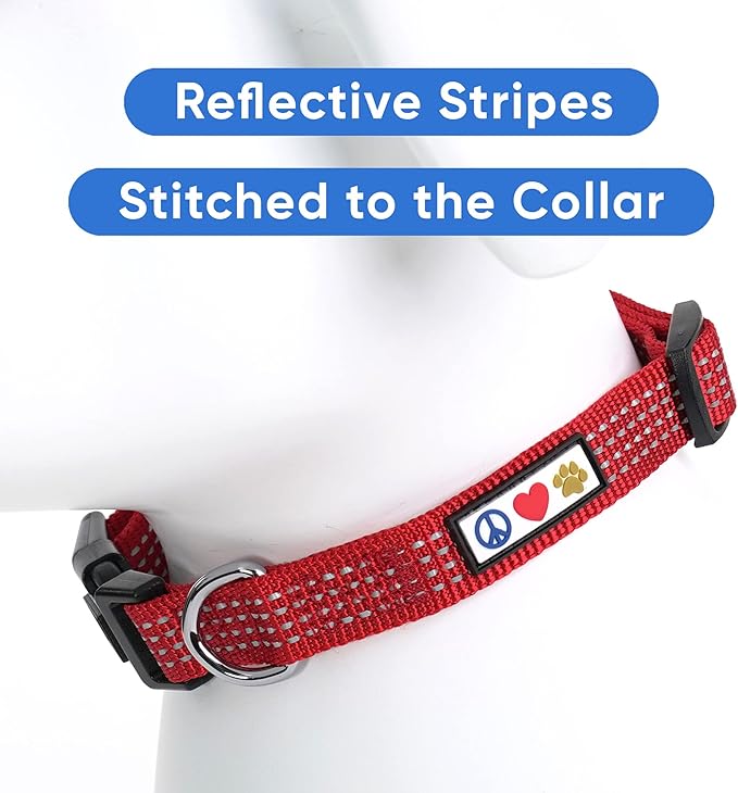 Pawtitas Reflective Dog Collar - Adjustable Medium Dog Collar, Red