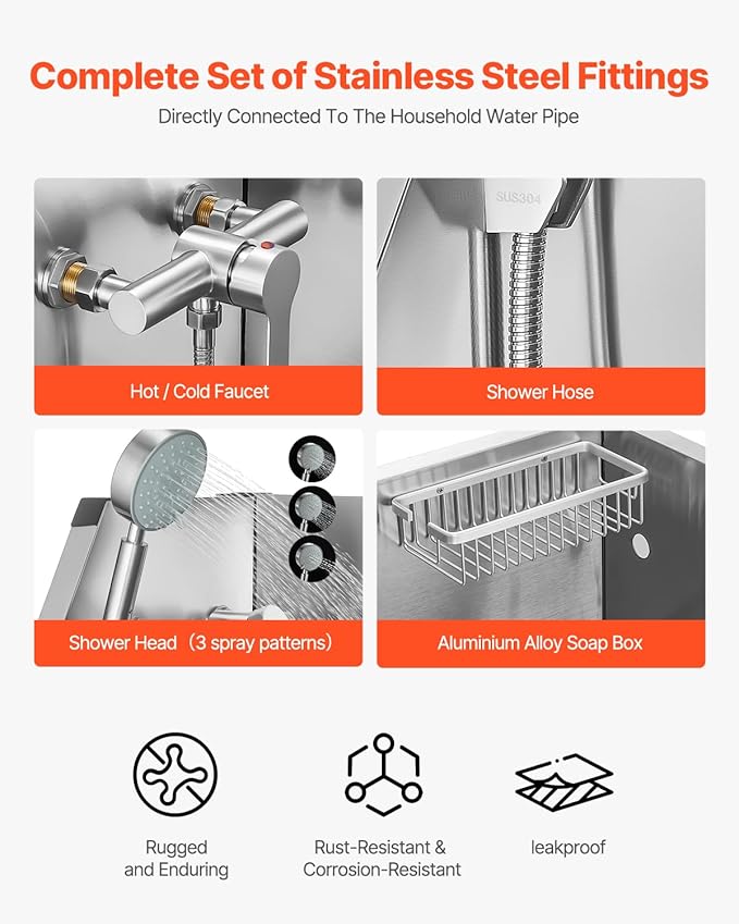VEVOR 34 Inch Stainless Steel Dog Washing Station, Pet Grooming Tub with Hot & Cold Faucet, Showerhead, Storage Rack, No-Bend All-in-One Bathtub, Home Wash Sink, Fits Small Cats and Dogs