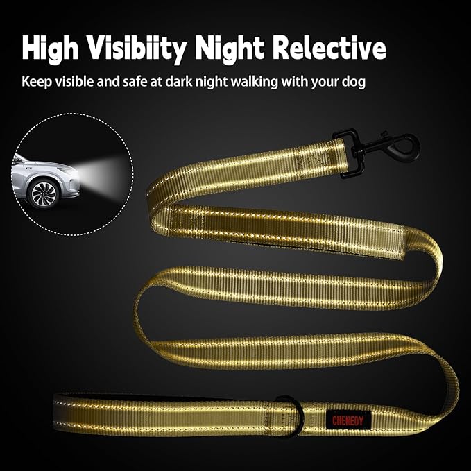 Heavy Duty Double Handle Leash - Reflective Training Lead for Large Breed Dogs (6FT Deep Green)