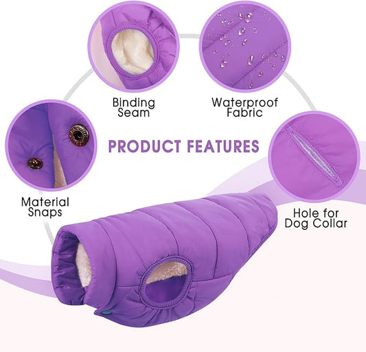 ASENKU Dog Winter Coat - Waterproof Windproof Dog Jacket, Warm Snowproof Doggie Puffer Vest for Cold Weather, Lightweight Snow Coats for Small Medium Large Dogs (Purple, M)