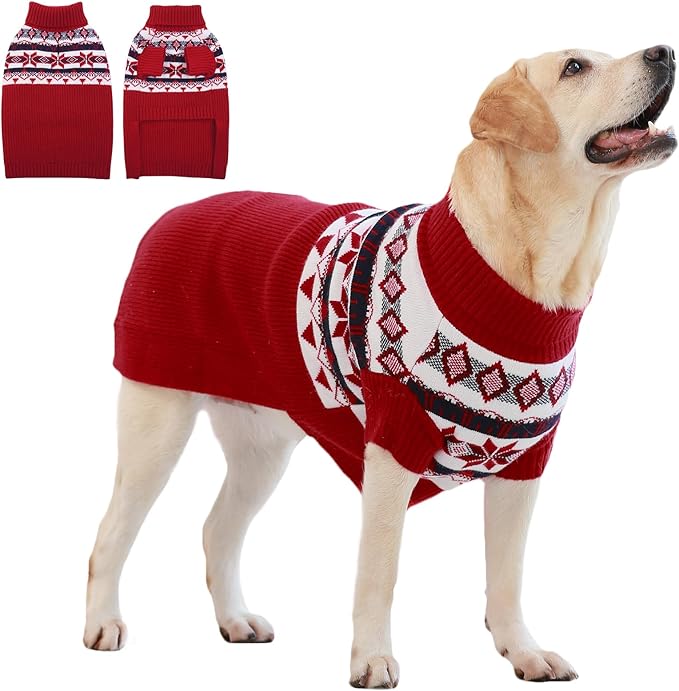IECOii XXXL Dog Sweater,Extra Large Dog Sweater for Large Dogs Girl Boy,Knitted Warm Dog Turtleneck Sweater for Halloween Christmas Outfit,Red Dog Sweater for Golden Retriever,Labrador,XXX-Large