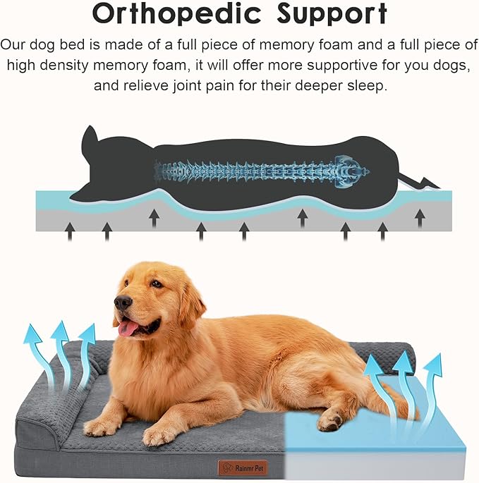 Orthopedic Dog Beds Large Sized Dog, 44x32x6 Inches Memory Foam Pet Bed for Large Dogs, Washable Removable Cover, Nonskid Bottom, Waterproof, Dark Grey
