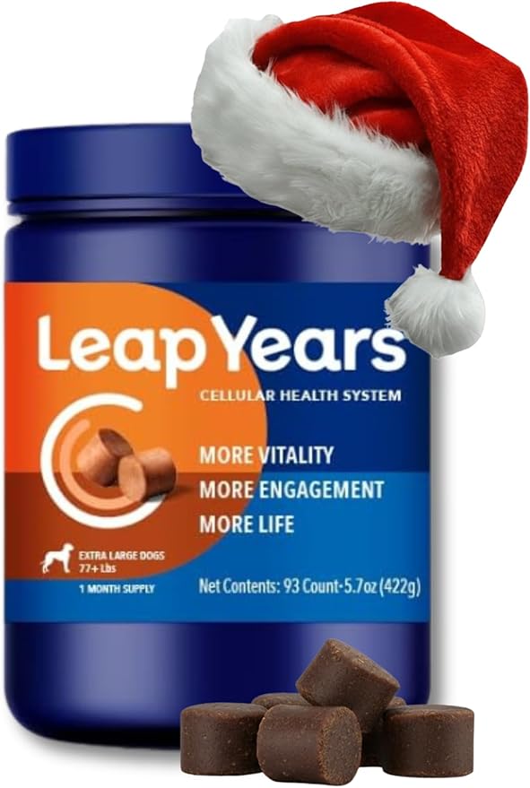 Leap Years Soft Chew Dog Supplement – Supports Healthy Aging, Cognition & Vitality; Veterinarian-Formulated for Brain, Heart & Muscle Health; Powerful NAD Booster & Senolytic Formula, XL Breed