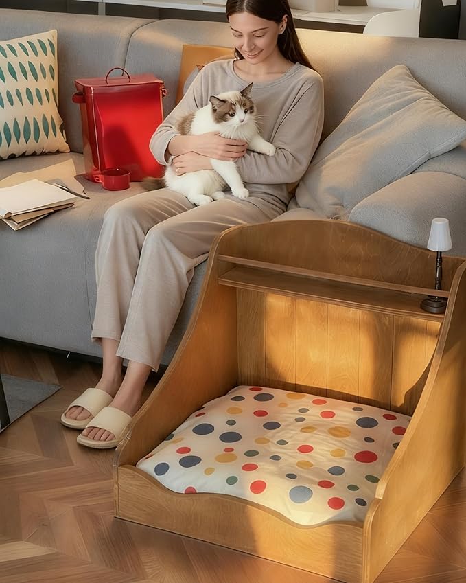Rabbit Bed Wooden Dog Bed Suitable for Cats, Dogs, Rabbits, and Kittens (Three-Piece Set)