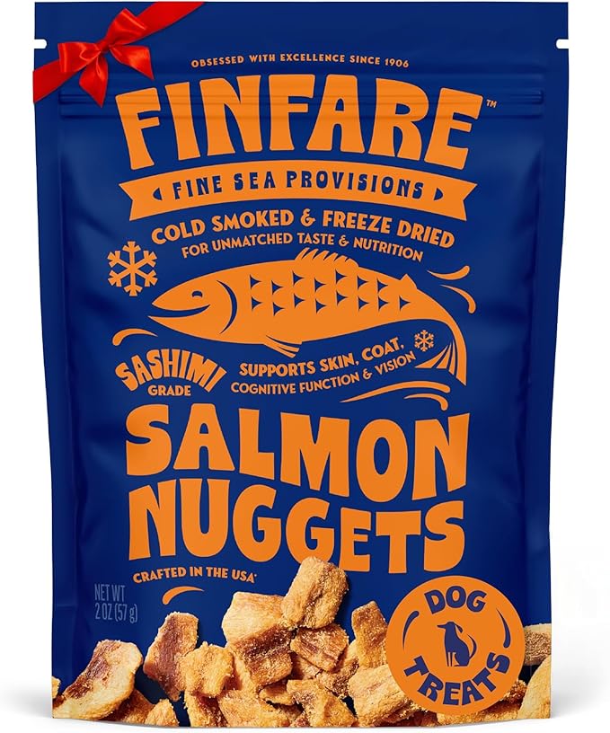Finfare Freeze Dried Dog Treats, Salmon Nuggets, Protein & Omega-3s, Grain Free Salmon Dog Training Treats, Crafted in USA, 2oz