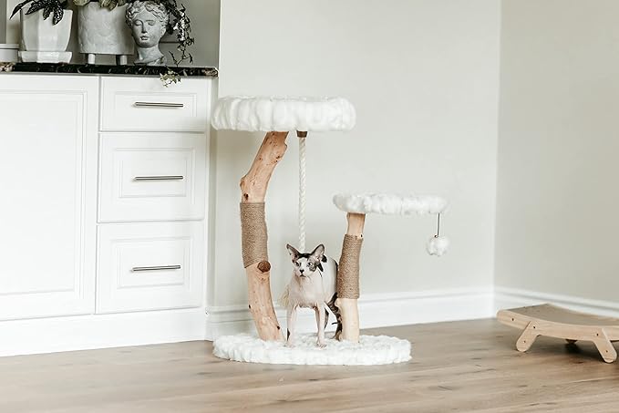 Mau Lifestyle White Rizzo Cat Tree, 32" H, 27 LBS