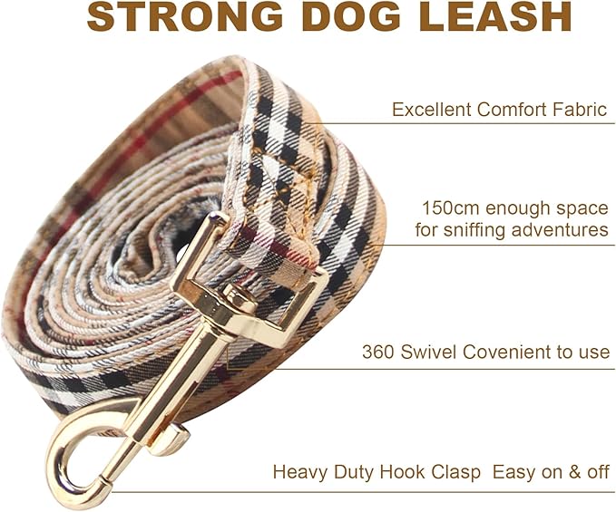 Cute Plaid Dog Collar Harness and Leash with Safety Buckle - Adjustable and No Pull Comfortable Dog Collars for Small Puppy, Stylish Durable Gift for Boy Girl Pets