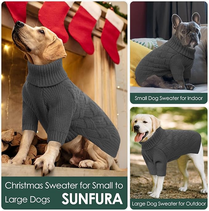 SUNFURA Dog Sweater Large Size Dogs, XL Dog Sweaters for Winter, Extra Large Breeds Girl Boy Pullover, Pet Knitted Knitwear Fall Sweatshirt for Pitbull, Labrador Retriever, Grey X-Large