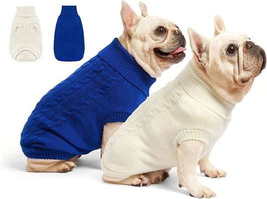 2 Pack Dog Sweater Large Size Dog - Extra Large Breed Warm Clothes xLarge Dogs Sweaters, Turtleneck Pullover Design for Boy Girl Pet, Labrador Retriever Rottweilers Pitbulls (3XL, Blue, White)