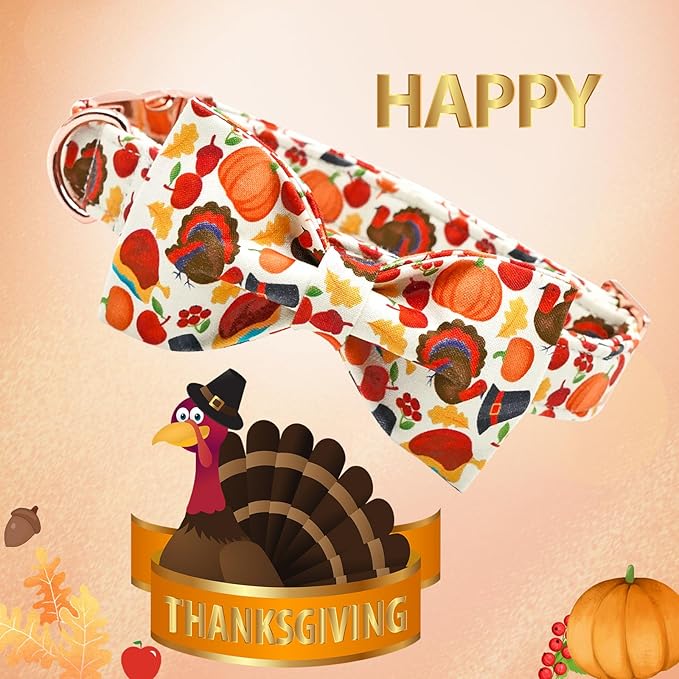 Lionheart glory Turkey Dog Bow Collar Bow Dog Collar Girl or Boy Dog Bowtie Pet Gift Thanksgiving Dog Collar for Small Dogs