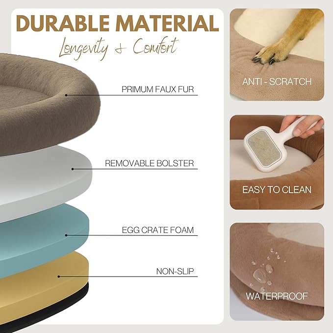 Human Dog Bed for Adults & Pets – Extra Large Cozy Lounger with Ultra-Soft Plush Fabric, Premium Egg Crate Foam & Removable Washable Cover – Oversized Pet Bed for Relaxation & Bonding (Brown & Beige)