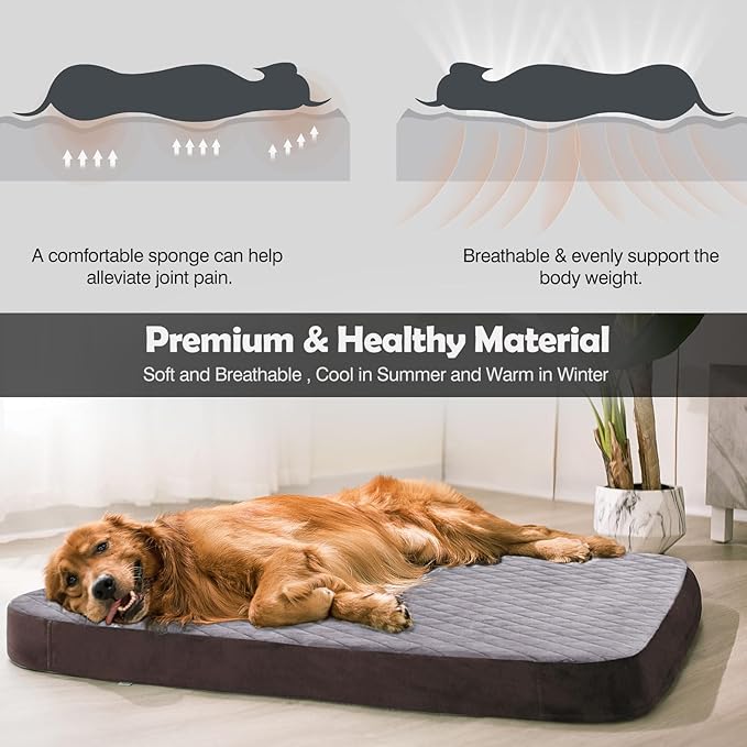 JoicyCo Dog Bed for Extra Large Dogs, Orthopedic Foam Jumbo Dog Bed Mattress, 47 Inches Joint Relief Pet Sleeping Bed, Non Slip Bottom with Removable Washable Cover, Grey