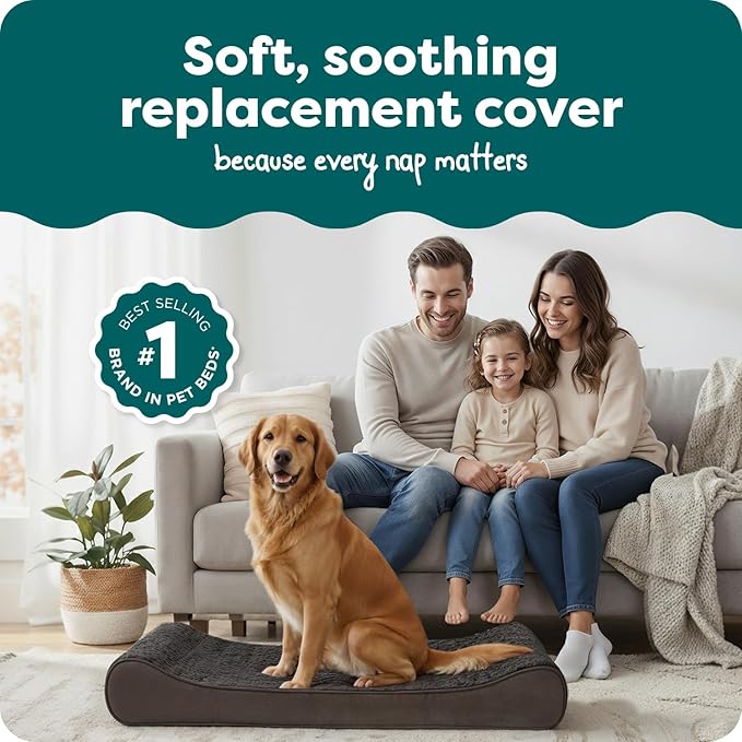 FurHaven Replacement Dog Bed Cover, Contour Luxe Lounger Design, Soft & Breathable Fabric for Cozy Comfort, Machine Washable, Jumbo/XL, Ultra Plush Faux Fur & Suede, Chocolate