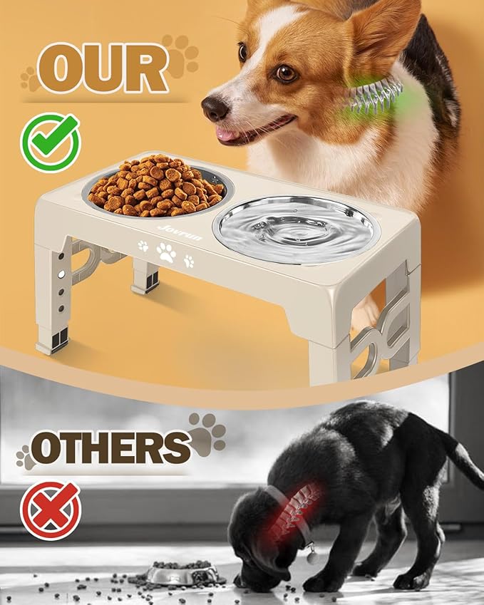 Elevated Dog Bowls, Dog Feeder with Stainless Steel Dishes & Slow Feeder Bowl, 5 Heights Adjustable Raised Stand for Medium Large, Food Dishes with Non-Slip Feet
