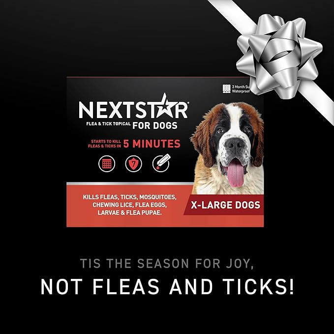 NEXTSTAR Flea and Tick Prevention for Dogs, Repellent & Control, Fast Acting Waterproof Topical Drops, Extra-Large Dog Flea & Tick Control, 3 Monthly Doses
