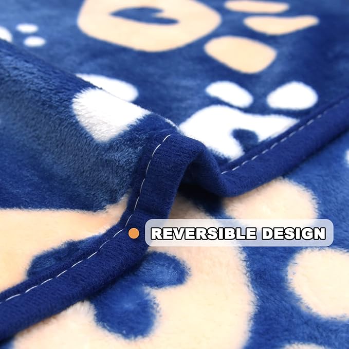 Dog Blanket, Soft Fleece Dog Blankets for Large Dogs, Fluffy Flannel Pet Cat Puppy Blanket Mat Cover for Bed Couch, Cute Paw Print Throw Blanket for Dogs, Blue 50"X40"