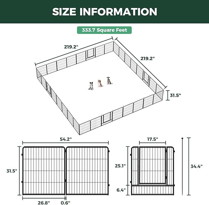 FXW Instant Unleashed Dog Playpen, Portable Pet Fence for Outdoor, RV Trips, and Camping, 32inch, 32 Panels for Small and Medium Dogs│Patented