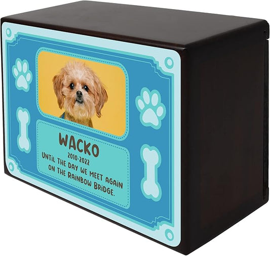 Custom Pet Keepsake Urns for Dogs, Wooden Box for Pet Ashes with Photo, Small, 6" x 4" x 2.75", Rosewood, Animal Print