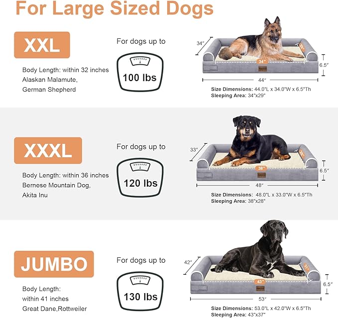 Large Dog Bed Orthopedic Washable: Jumbo Dog Bed Bolster Extra Large Dogs Egg Crate Foam Sofa Couch Waterproof Removable Cover - Purple