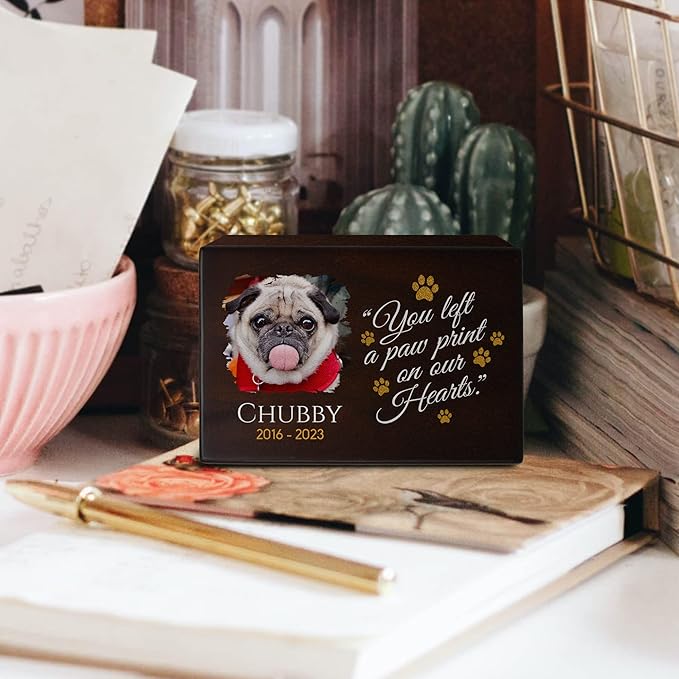 Custom Pet Keepsake Urns for Dogs, Wooden Box Ashes with Photo Your Beloved Pets, Cremation as Sympathy Gifts Lovers - Small, 6'' x 4'' 2.75'' (Chubby) Small 6''x4''x2.75''