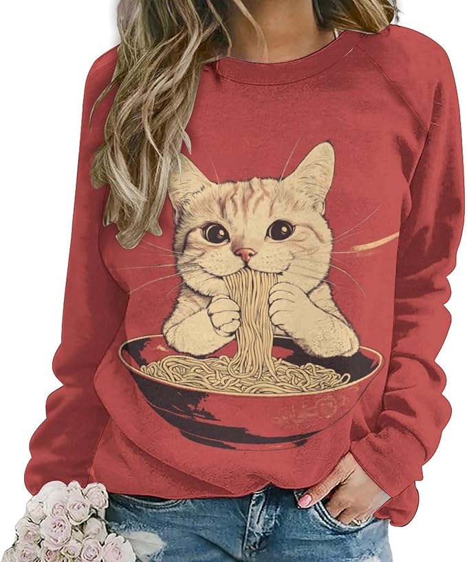 Womens Ugly Christmas Sweatshirt Funny Cat Dog Printed Xmas Pullover Shirts Crewneck Long Sleeve Graphic Hoodies