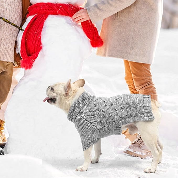KOOLTAIL Thermal Knitted Dog Sweater for Small Medium Large Dogs, Turtleneck Cable Knit Doggy Winter Coat Warm Clothes Sweatshirt Outfits for Cold Weather,Pullover Pet Jumper for Puppy Cats Grey XL