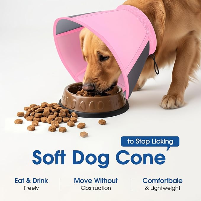 SUNFURA Dog Cone - Soft Cone for Dogs to Stop Licking, Comfy Dog Cones E-Collar Alternative After Surgery, Adjustable Dog Recovery Collar for Wound Care, Spay, Neuter, Pink Small