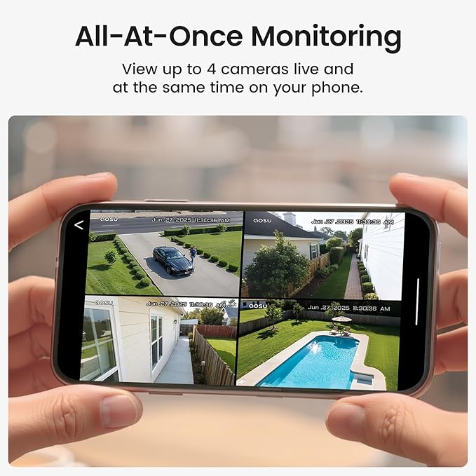aosu Security Cameras Wireless Outdoor, 6-Cam Kit, No Subscription, Home Station Expandable to 1TB (32GB Built-in), 5MP Solar Camera Wireless Outdoor, 360° Pan & Tilt, Human Auto Tracking, Easy Setup