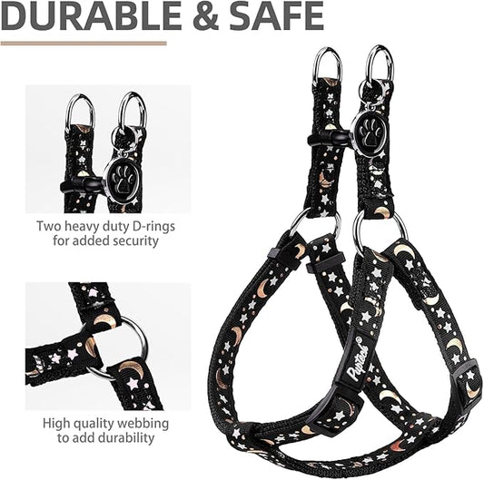 PUPTECK No Pull Dog Harness Soft Adjustable Basic Nylon Step in Puppy Vest Outdoor Walking with ID Tag, Moon Star Black, S