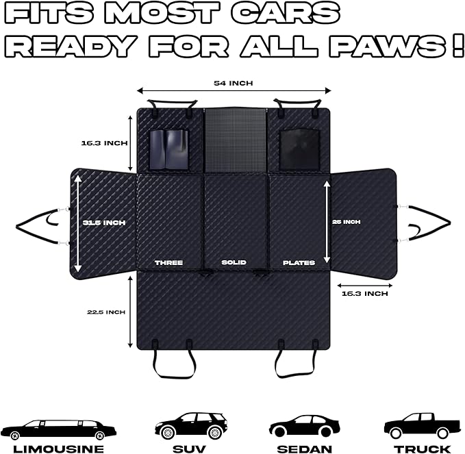 XL Dog Car Seat Cover for Back Seat, Back Seat Extender for Dogs with Hard Bottom Holds 450 lbs Dog Hammock for Car Pet Backseat Protector 100% Waterproof for Car, SUV, Truck