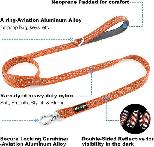 Plutus Pet Heavy Duty Dog Leash with Lockable Aluminum Carabiner, 4/6 Feet Long, Double-Sided Reflective Nylon, Padded Handle, for Puppy, Small, Medium and Large Dogs (Orange, 4/5" x 4')