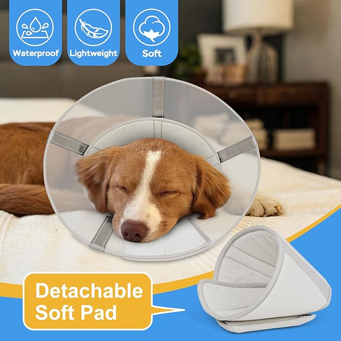 Dog Cone Collar to Stop Licking: Soft Mesh Recovery Collar After Surgery with Detachable Pad, Elizabeth Cone Alternative for Large Medium, Small Dogs, Normal Eating and Drinking (2XL)