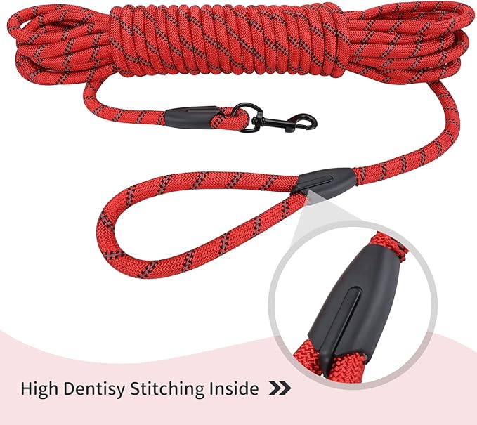 Long Dog Leash for Training 30Ft-Reflective Nylon Rope with Swivel Hook-Recall Agility Lead for Large Small Medium Dogs Outside Walking Hiking-Red