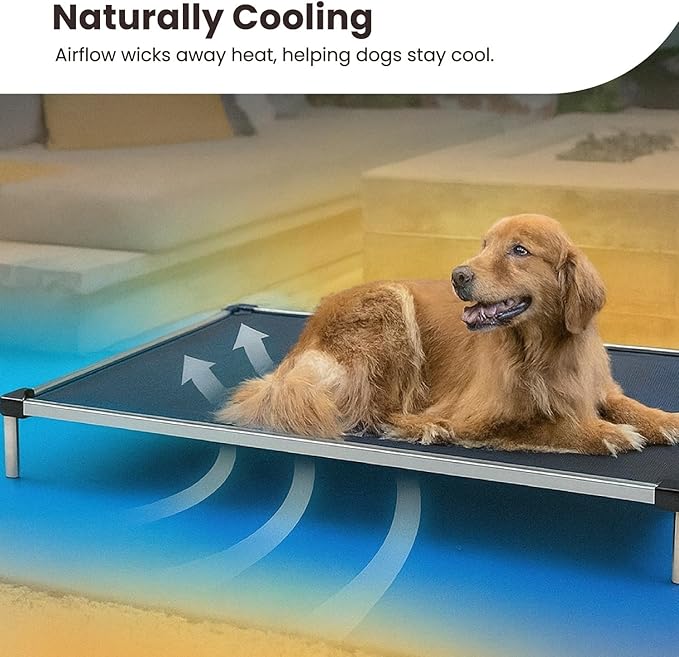 K9 Ballistics Chew Proof Elevated Outdoor Cooling Cot Bed for Large Dogs - Virtually Indestructible, Preassembled, Withstands Aggressive Chewers - L, Ripstop Blue Quartz