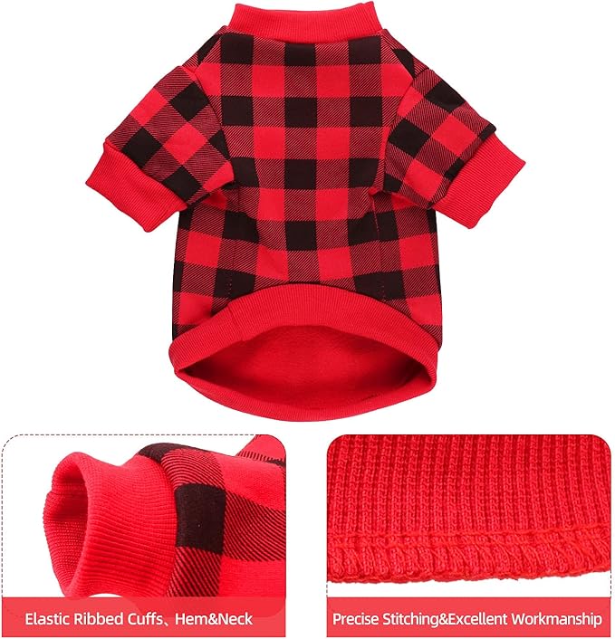 Dog Fleece Sweater for Small Dogs Buffalo Plaid Dog Clothes Soft Thickening Warm Sweater Puppy Clothes for Small Dogs Girl & Boy(L)
