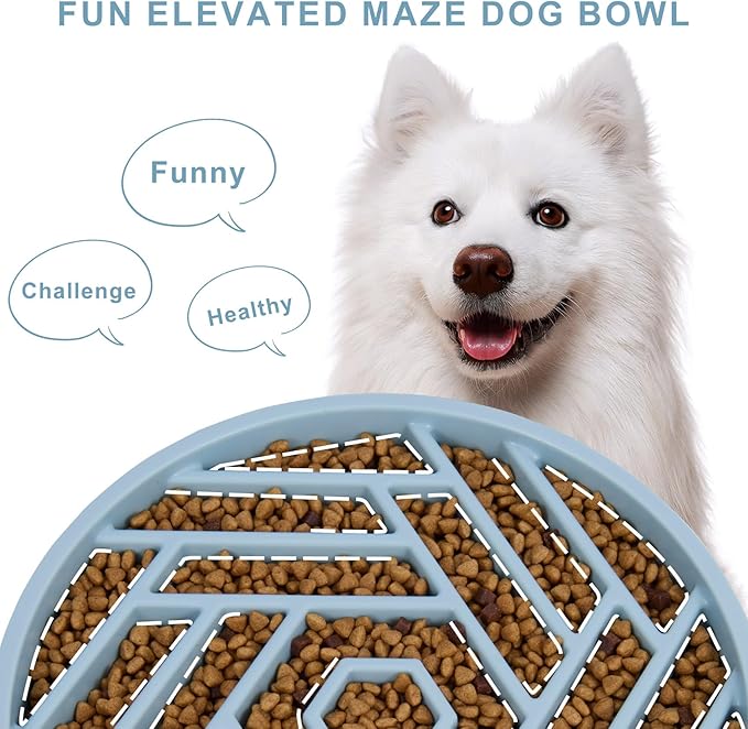 TOBYTO Slow Feeder Dog Bowls Large Medium Breed,Anti-Choking Slow Eating Dog Food Bowl,Non Slip Pet Slower Food Feeding Bowls Large Puzzle Slow Feeder Bloat Stop Maze Dog Dishes,Mist Blue