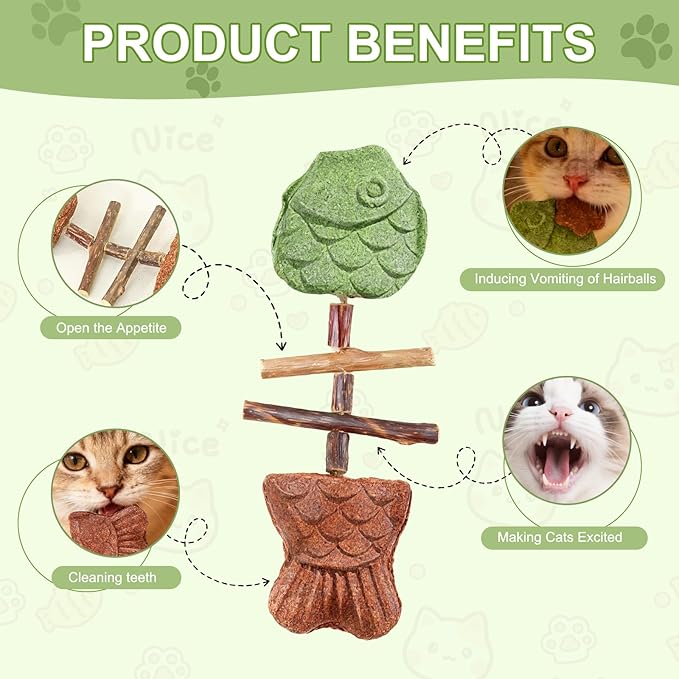 Creative Fish Bone Cat Toy,Purrident - Fix Your Cat’s Dental Health,Wooden Catnip Teeth Cleaning Stick,Natural Fishbone Cat Dental Toy,Pets Cat Chew Stick Toys,for Cats Teeth Cleaning(3Pcs-Mix)
