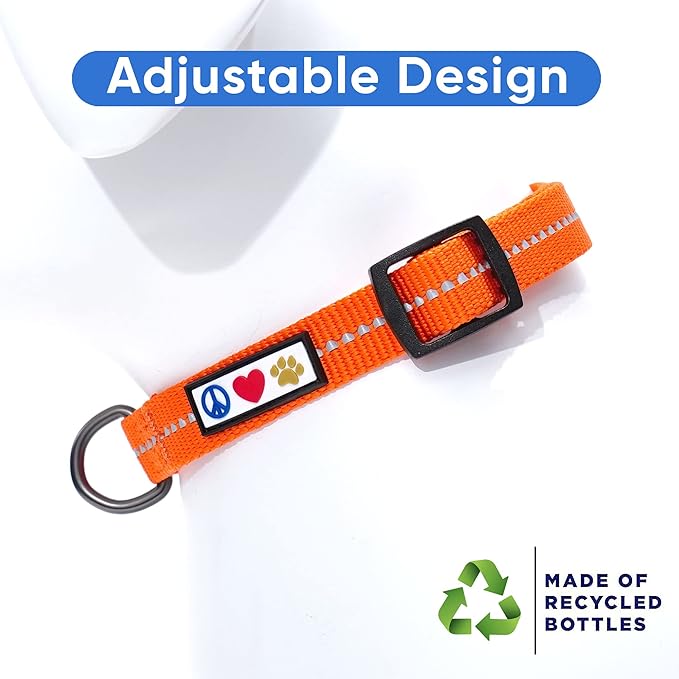 Pawtitas Recycled Dog Collar with Reflective Stitched Puppy Collar Made from Plastic Bottles Collected from Oceans Extra Small Orange Habanero