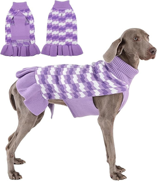 Dog Sweaters for Extra Large Dogs Girl, Dog Sweater Dress with Leash Hole, Thick Turtleneck Knitwear for Female Dogs, Warm Fall Winter Dress for Cold Weather, Holiday - Purple XXXXXL